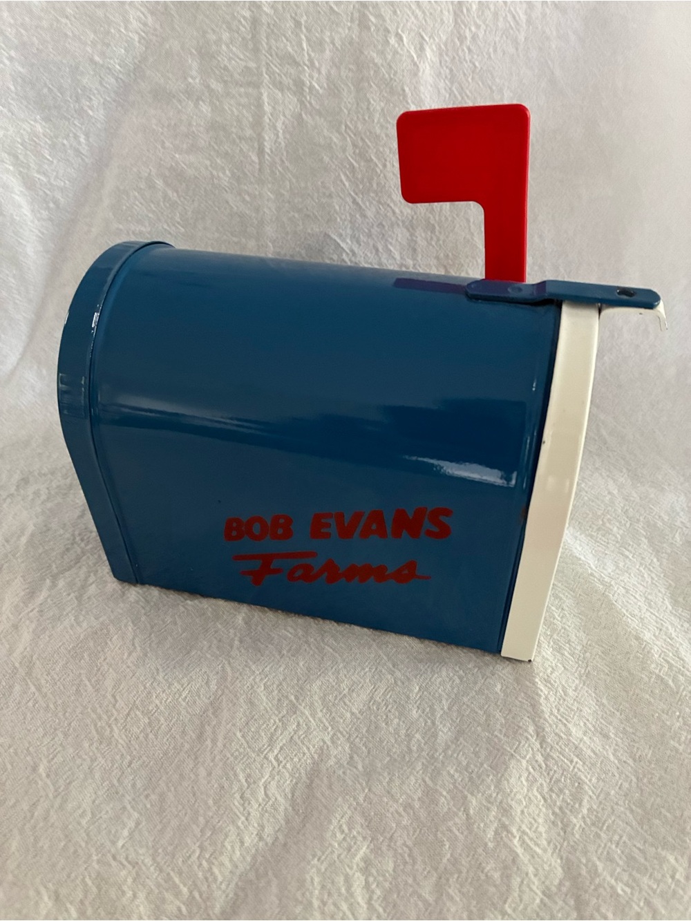 Bob Evans Farms Miniature Mailbox Piggy Bank - Blue with Red Flag